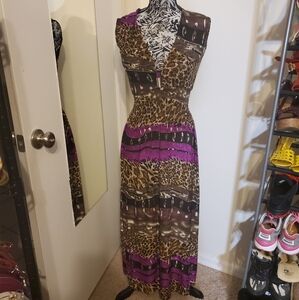 animal print maxi dress smocked elastic waist crossover front soft stret…